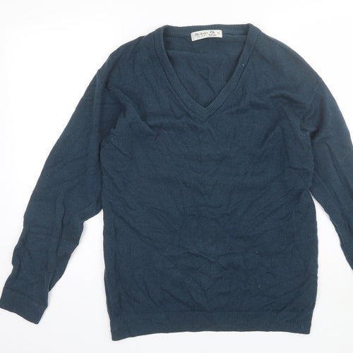 Berkertex Mens Blue V-Neck  Wool Pullover Jumper Size S