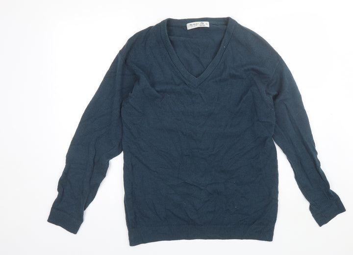 Berkertex Mens Blue V-Neck Wool Pullover Jumper Size S