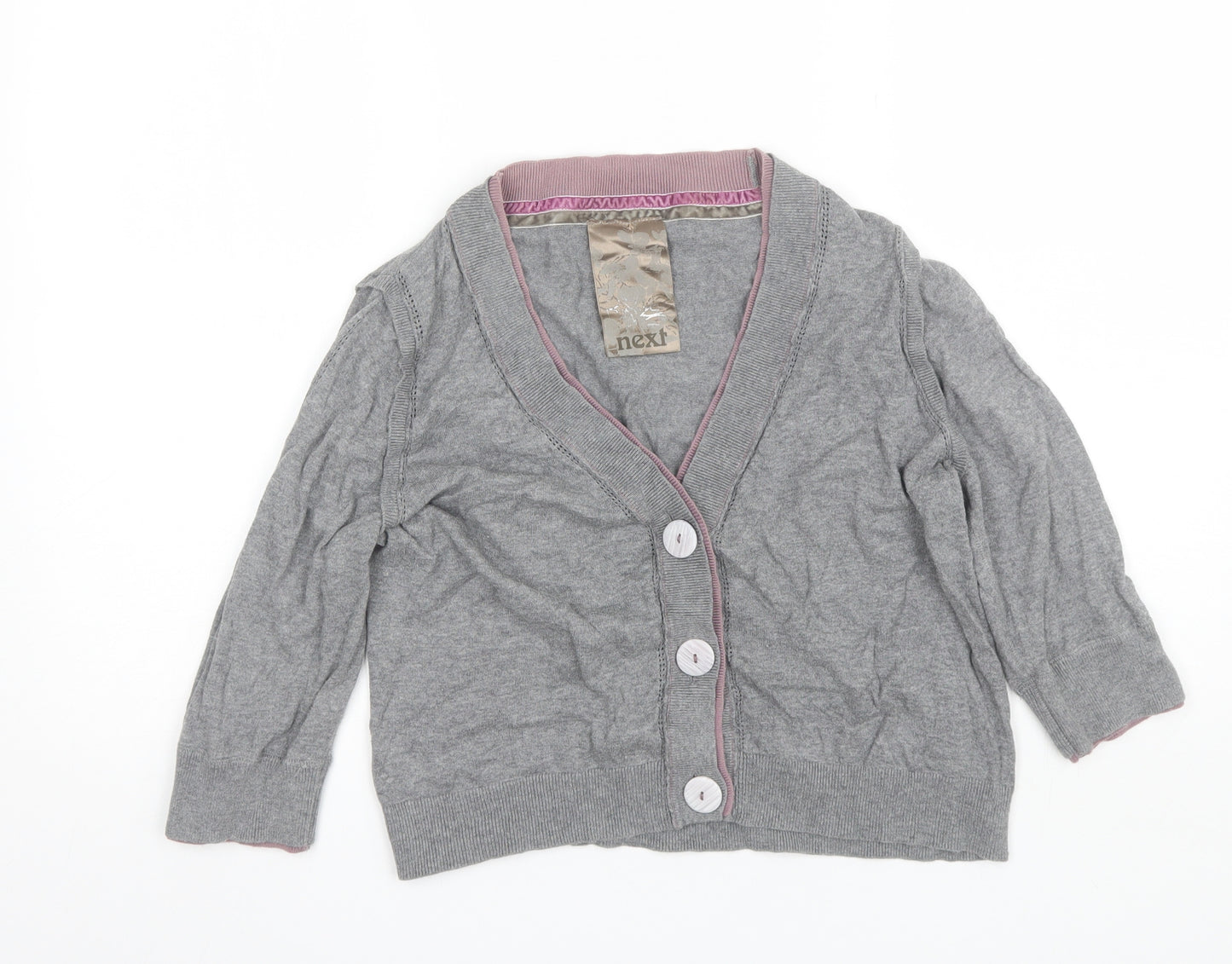 NEXT Womens Grey V-Neck  Cotton Cardigan Jumper Size 16