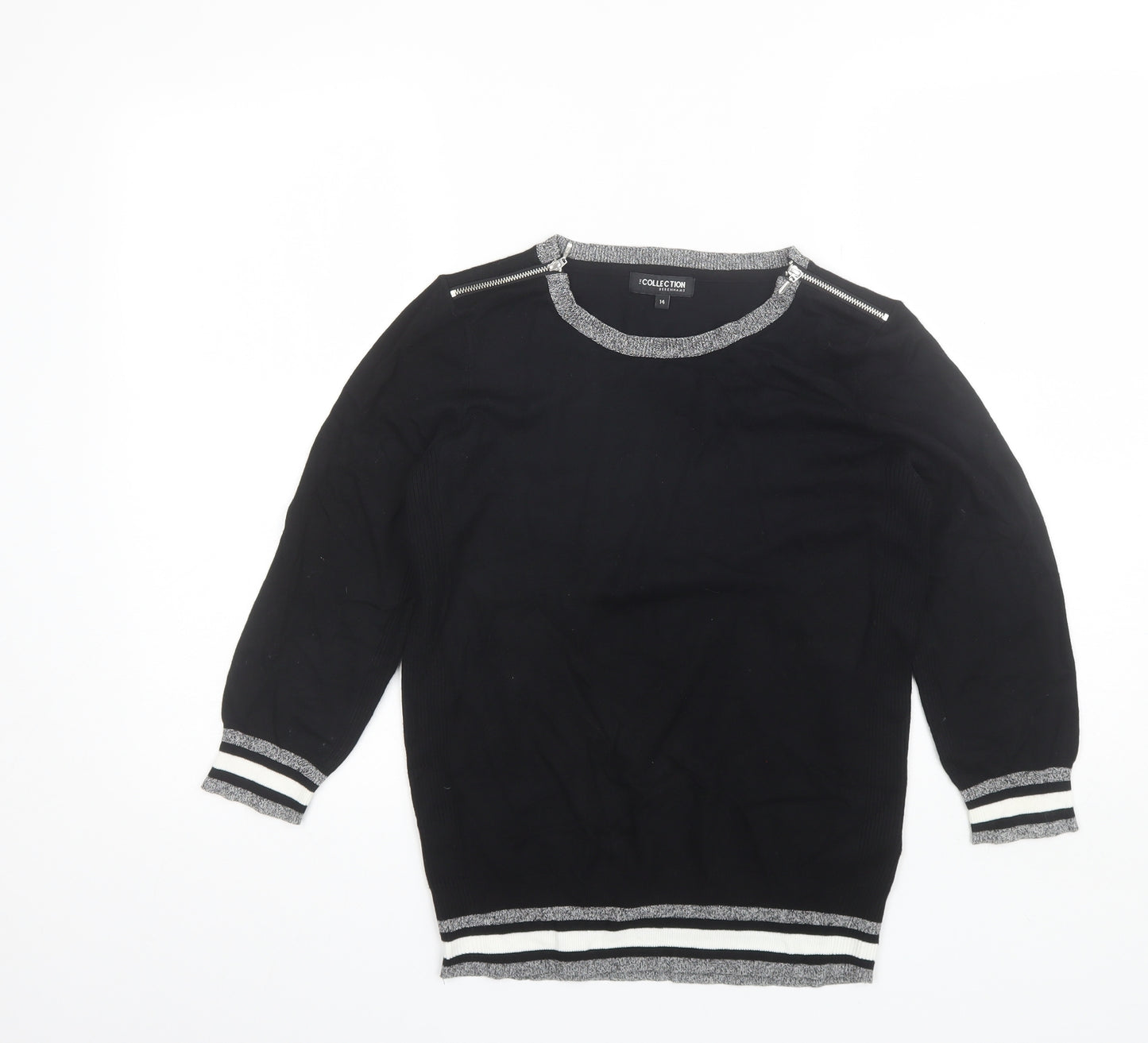 Debenhams Womens Black Round Neck  Viscose Pullover Jumper Size 14