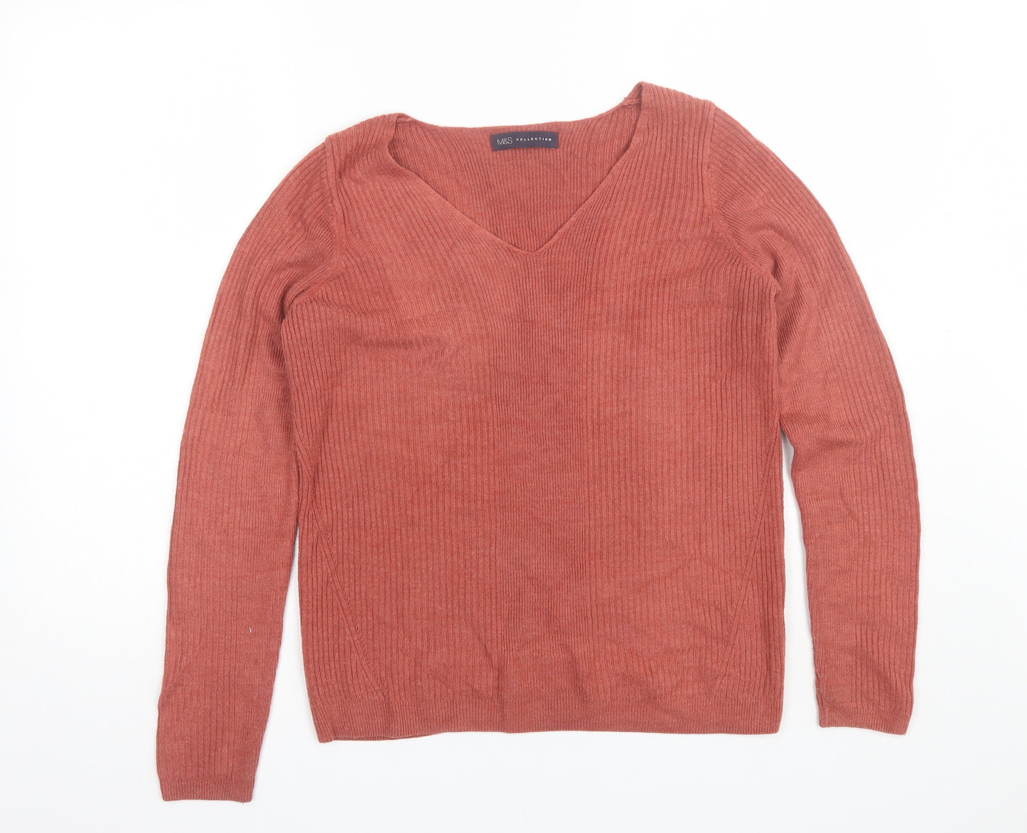 Marks and Spencer Womens Red V-Neck  Acrylic Pullover Jumper Size 10
