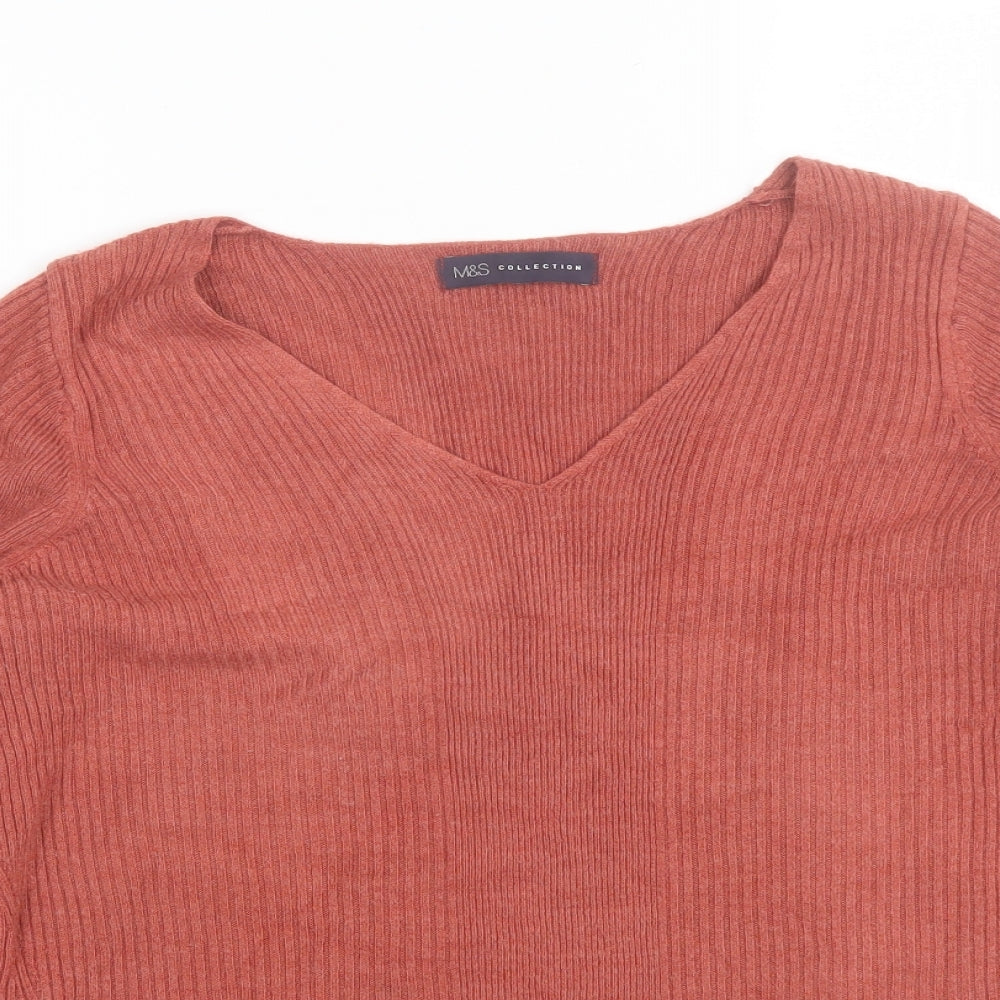 Marks and Spencer Womens Red V-Neck  Acrylic Pullover Jumper Size 10