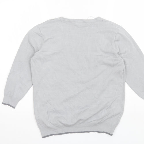 Classic Womens Grey Round Neck Floral Acrylic Pullover Jumper Size M