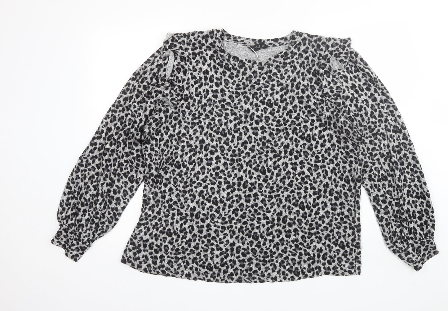 F&F Womens Grey Animal Print Viscose Basic Blouse Size 20 Round Neck