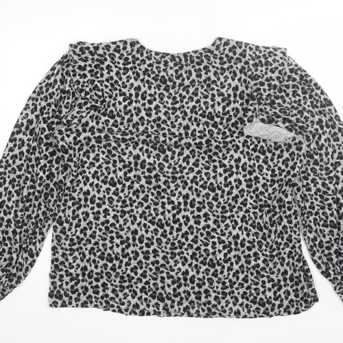 F&F Womens Grey Animal Print Viscose Basic Blouse Size 20 Round Neck