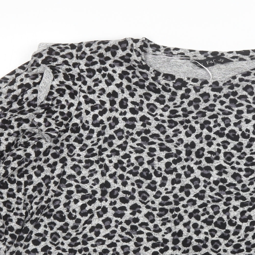 F&F Womens Grey Animal Print Viscose Basic Blouse Size 20 Round Neck