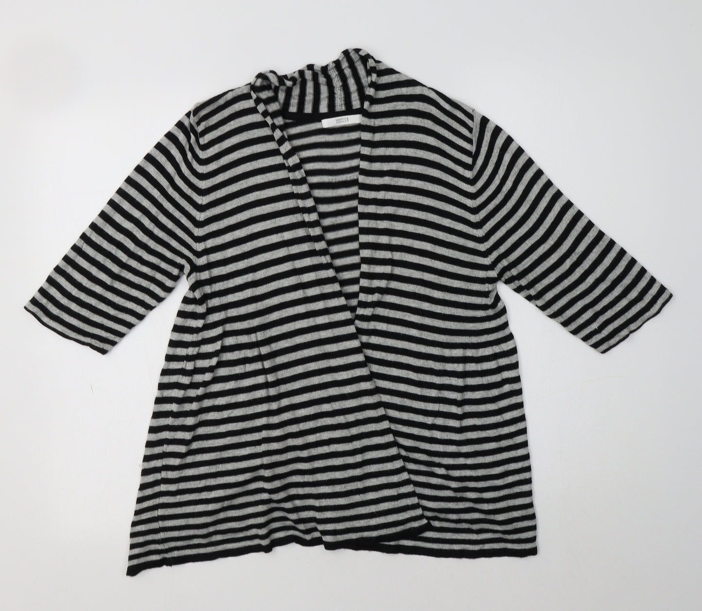 M&S Womens Grey V-Neck Striped Viscose Cardigan Jumper Size 14