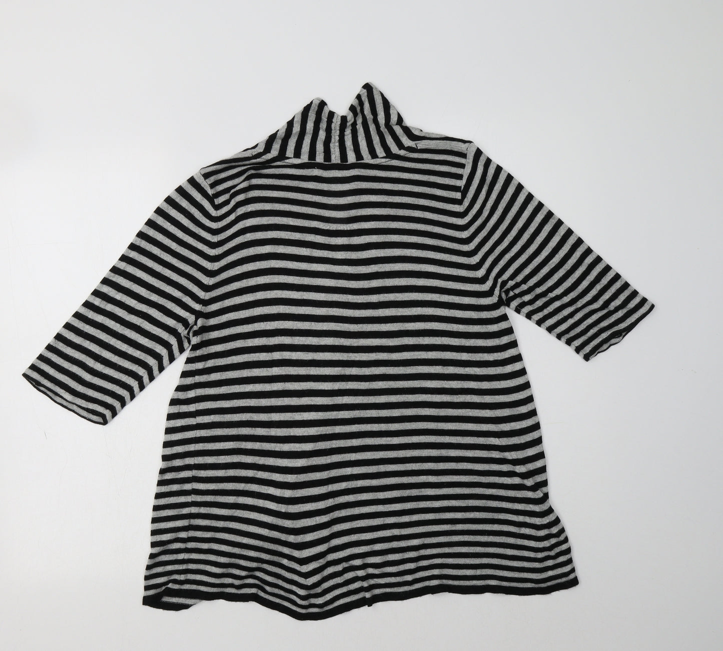 M&S Womens Grey V-Neck Striped Viscose Cardigan Jumper Size 14