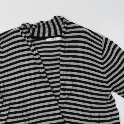 M&S Womens Grey V-Neck Striped Viscose Cardigan Jumper Size 14