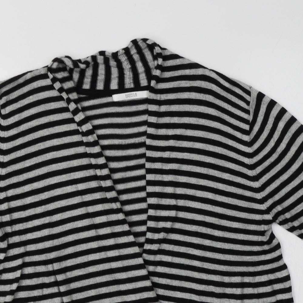 M&S Womens Grey V-Neck Striped Viscose Cardigan Jumper Size 14