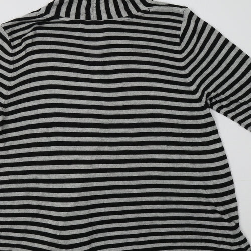M&S Womens Grey V-Neck Striped Viscose Cardigan Jumper Size 14