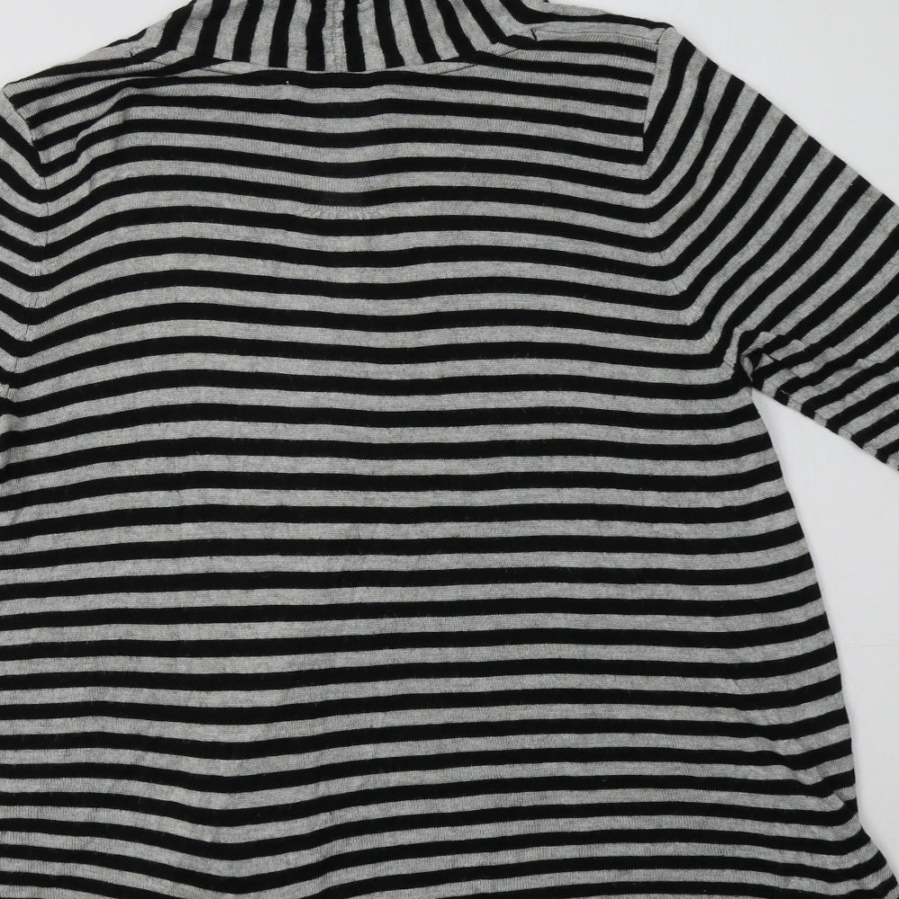 M&S Womens Grey V-Neck Striped Viscose Cardigan Jumper Size 14