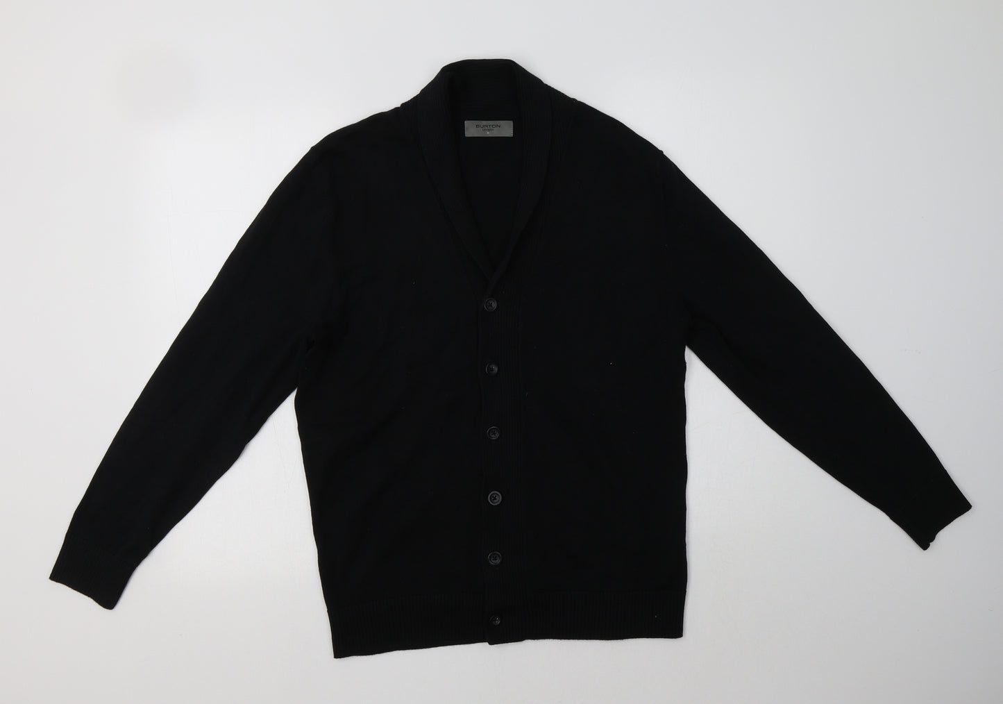 Burton Mens Black V-Neck  Cotton Cardigan Jumper Size M