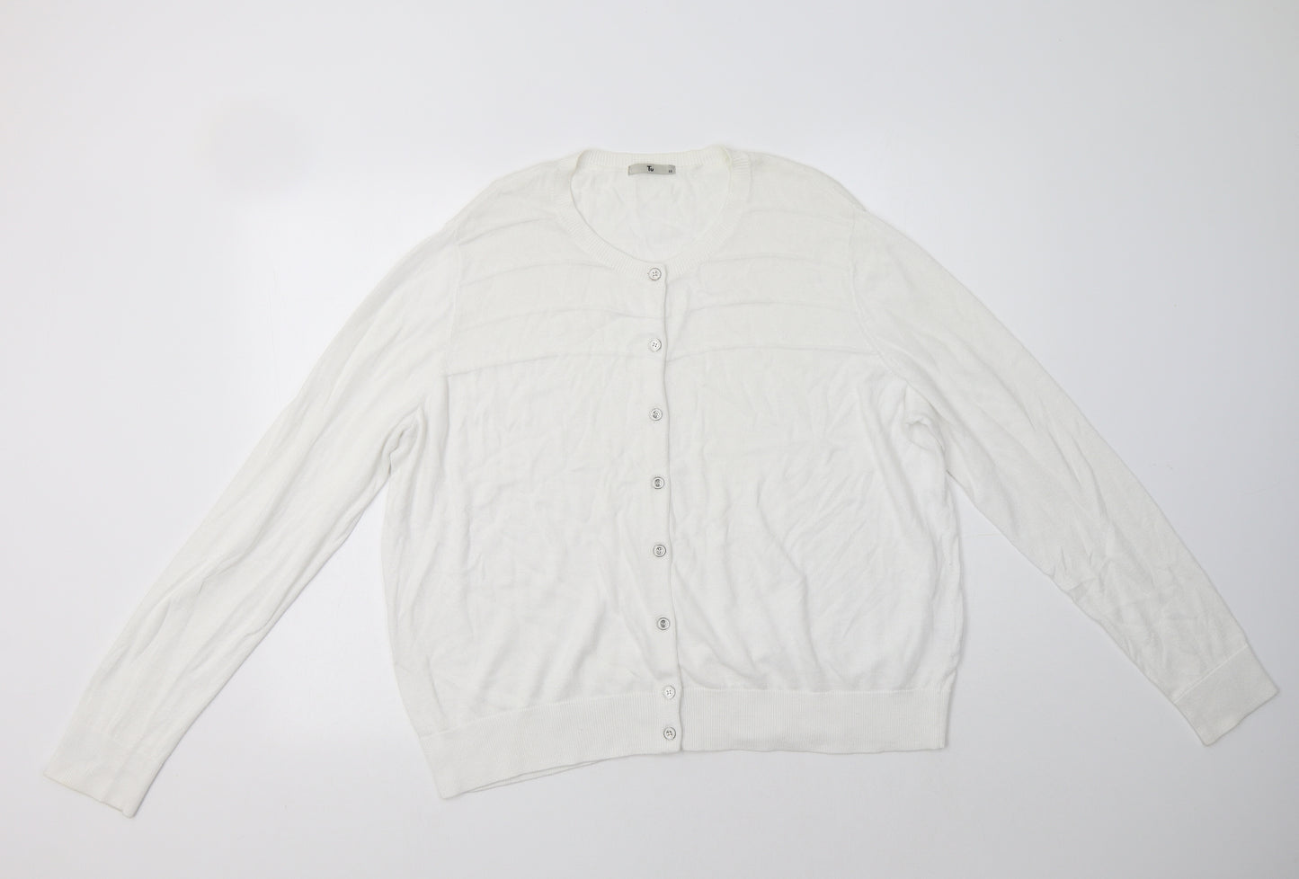 TU Womens White Crew Neck  Cotton Cardigan Jumper Size 22