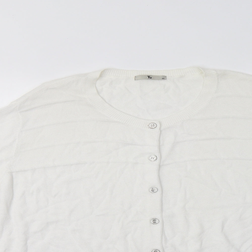 TU Womens White Crew Neck  Cotton Cardigan Jumper Size 22