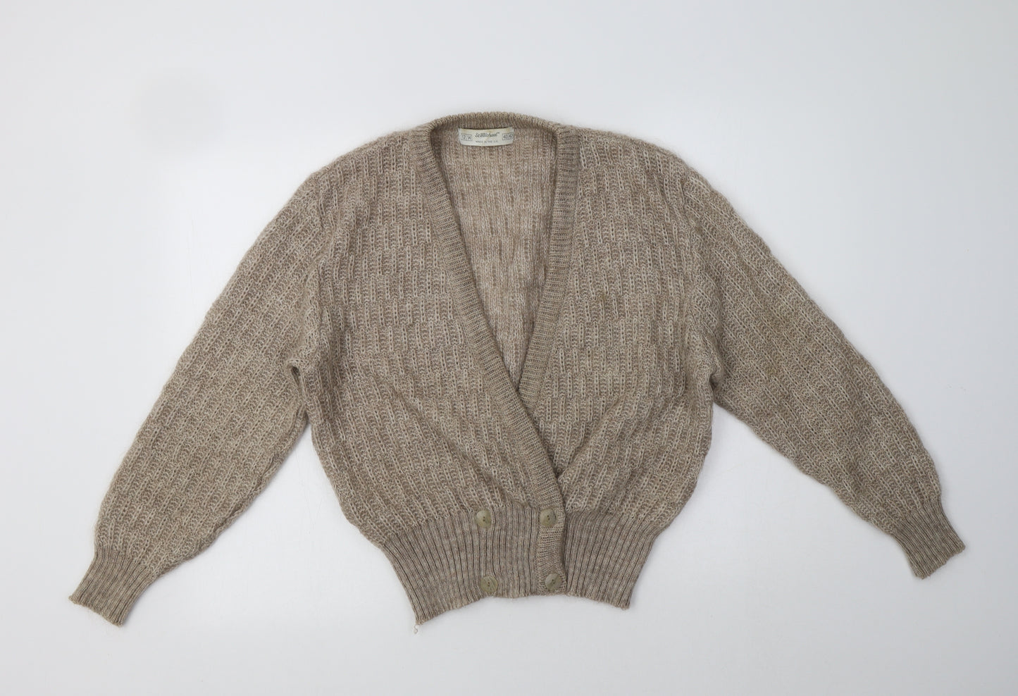St Michael Womens Beige V-Neck  Mohair Cardigan Jumper Size 14
