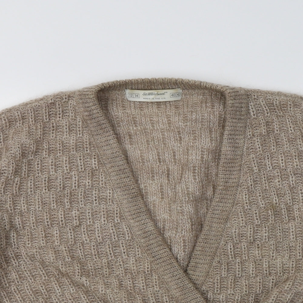 St Michael Womens Beige V-Neck  Mohair Cardigan Jumper Size 14