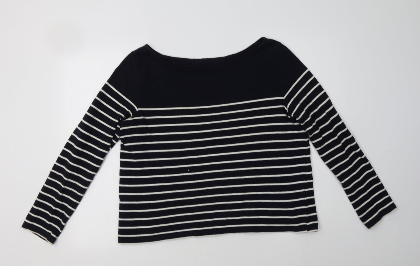 H&M Womens Blue Boat Neck Striped Cotton Pullover Jumper Size L