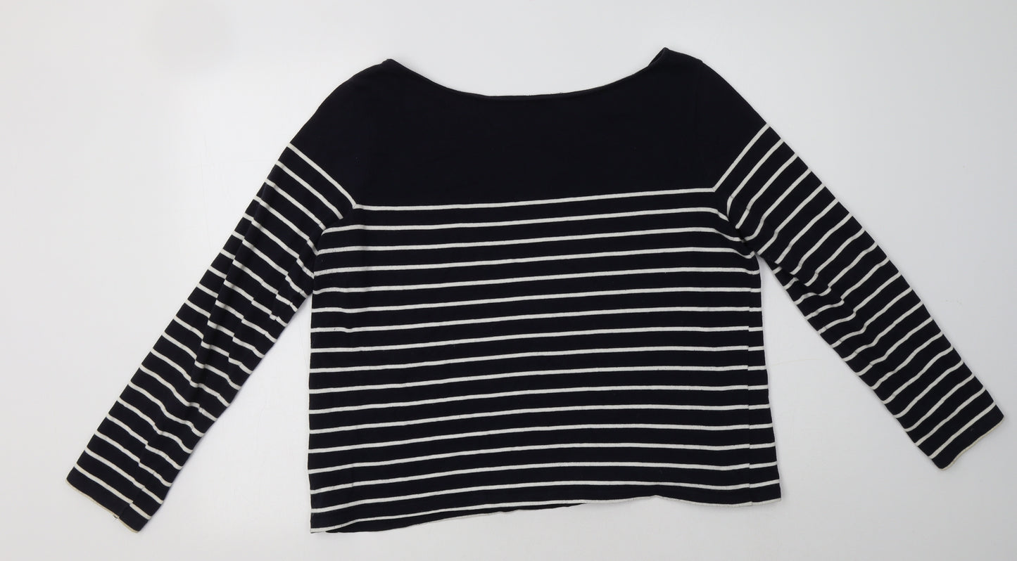 H&M Womens Blue Boat Neck Striped Cotton Pullover Jumper Size L