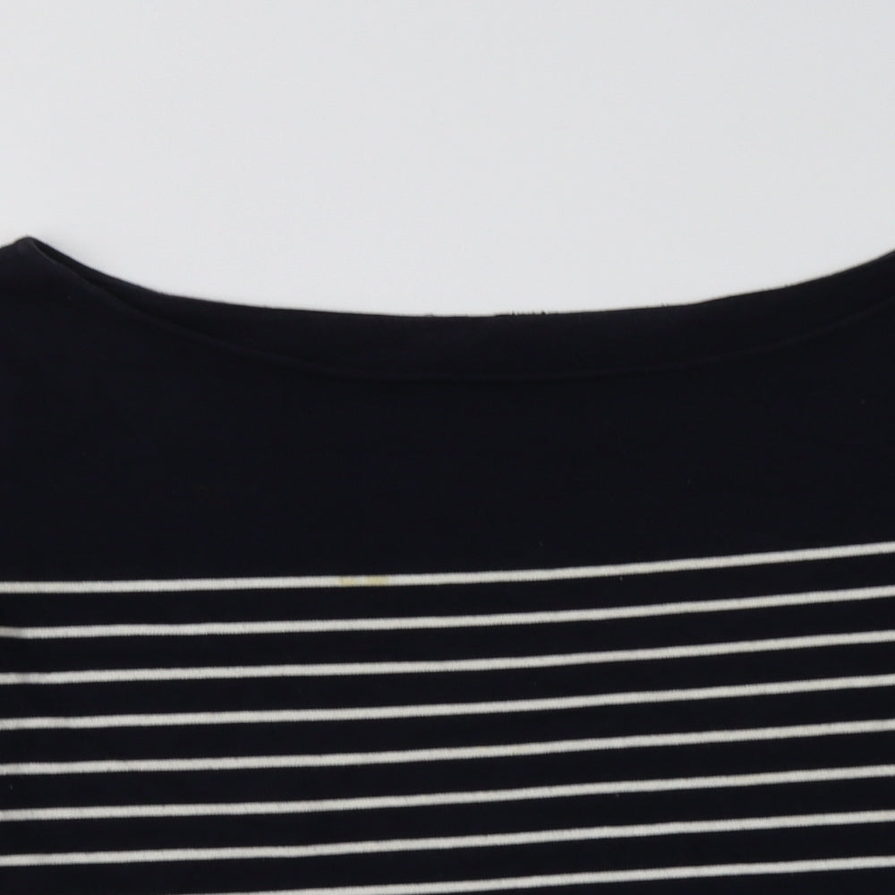 H&M Womens Blue Boat Neck Striped Cotton Pullover Jumper Size L