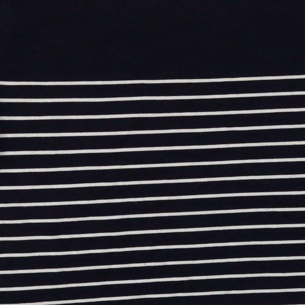 H&M Womens Blue Boat Neck Striped Cotton Pullover Jumper Size L
