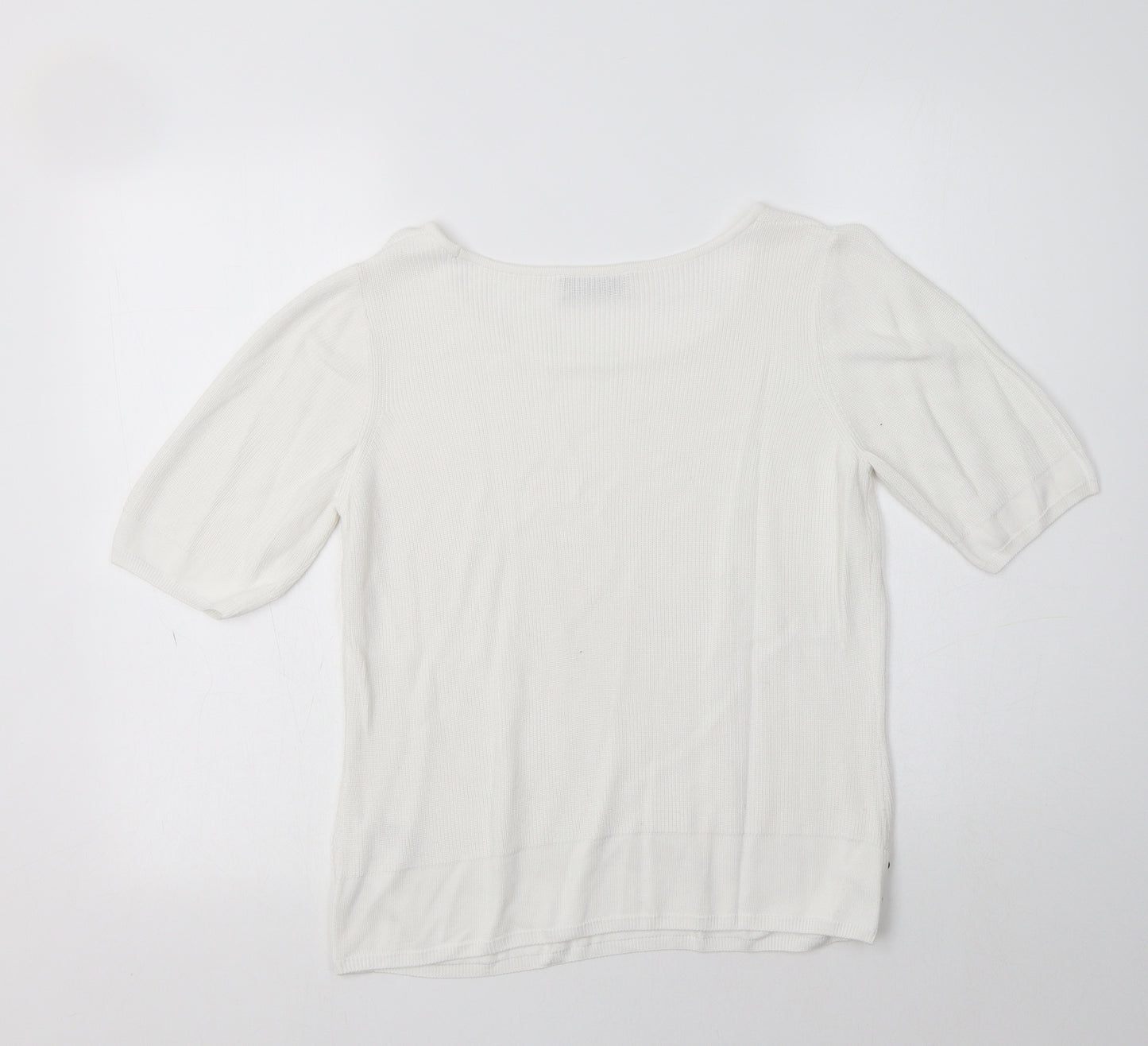 M&S Womens White Round Neck  Viscose Pullover Jumper Size 14