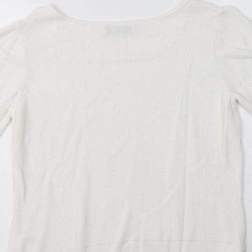 M&S Womens White Round Neck  Viscose Pullover Jumper Size 14