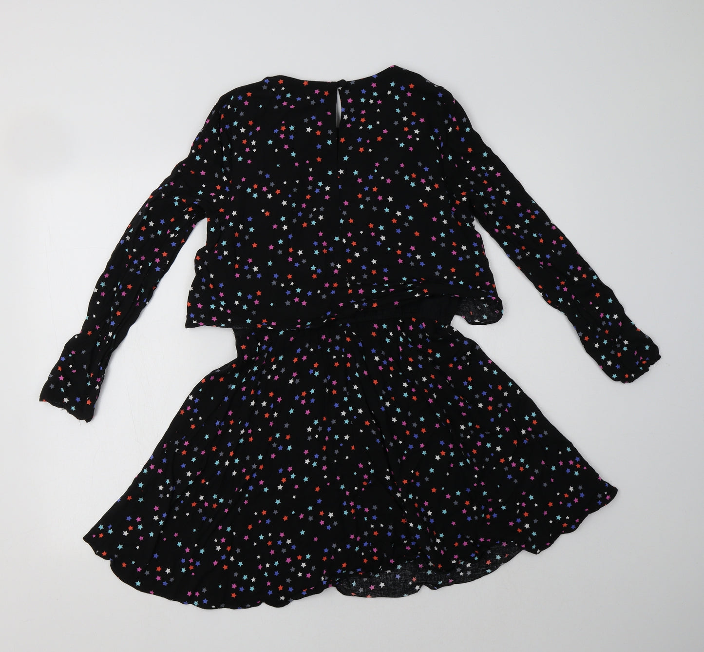 M&S Girls Black Geometric Viscose Fit & Flare  Size 12-13 Years  Round Neck  - Star Print