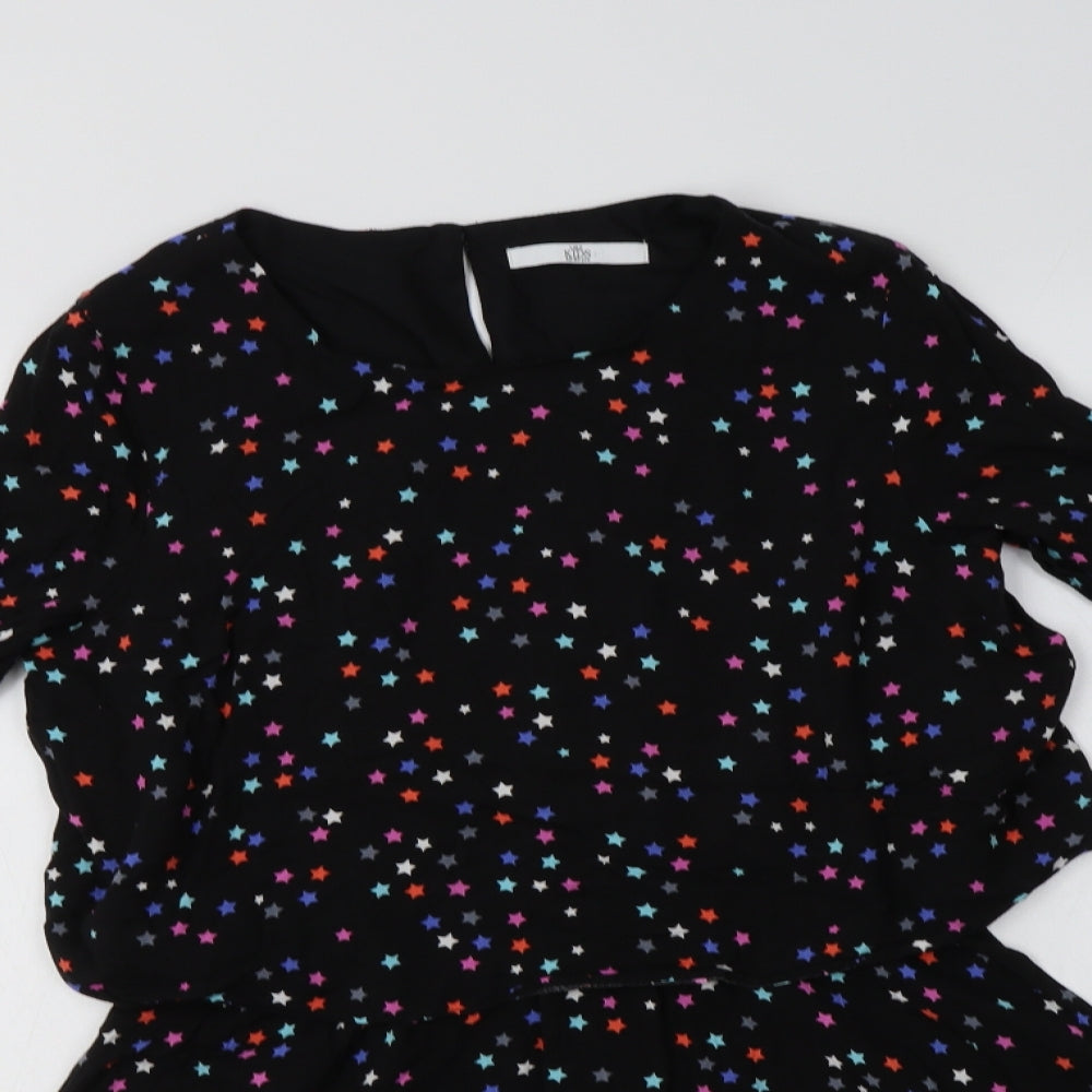 M&S Girls Black Geometric Viscose Fit & Flare  Size 12-13 Years  Round Neck  - Star Print