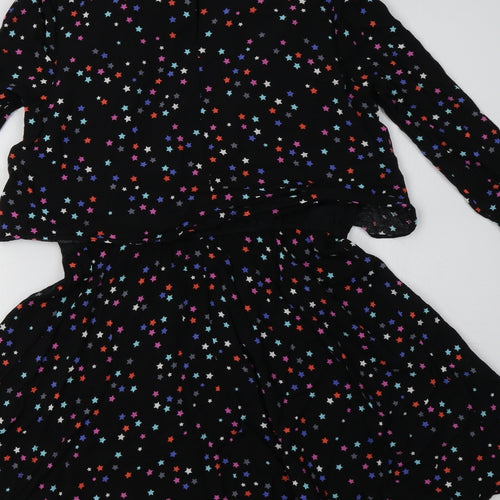 M&S Girls Black Geometric Viscose Fit & Flare  Size 12-13 Years  Round Neck  - Star Print