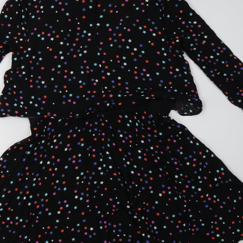 M&S Girls Black Geometric Viscose Fit & Flare  Size 12-13 Years  Round Neck  - Star Print