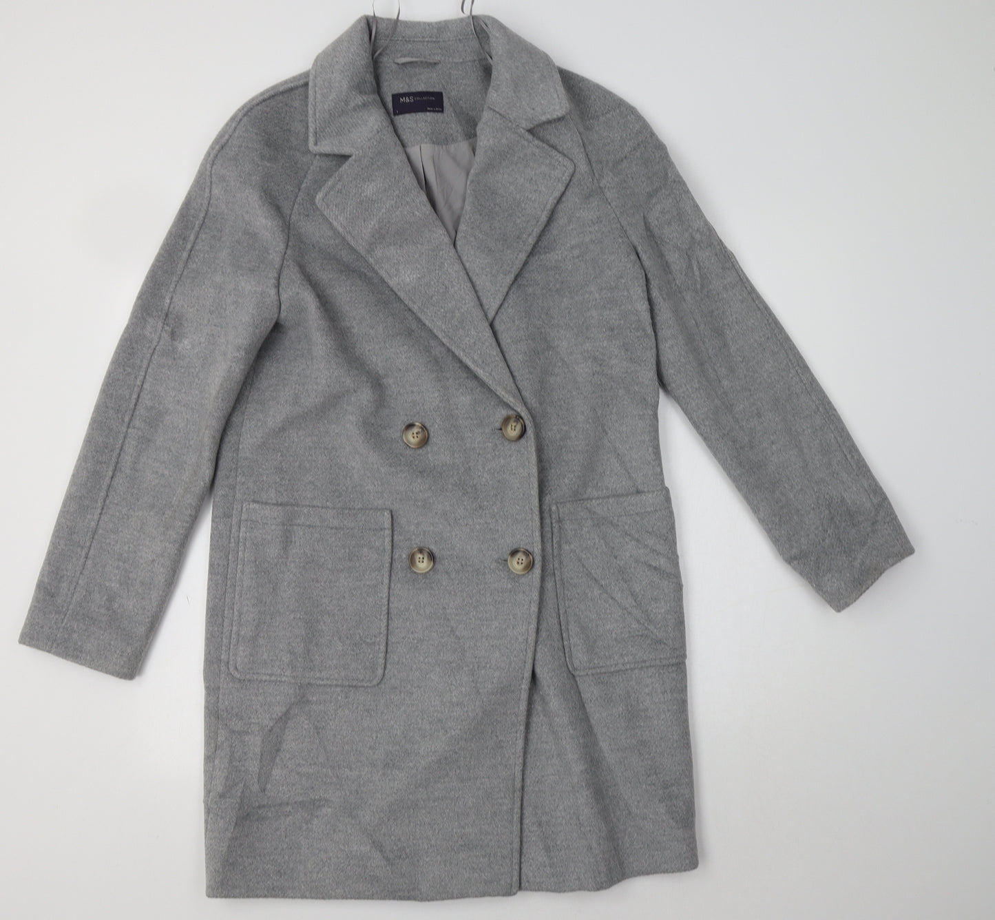 M&S Womens Grey   Overcoat Coat Size 8