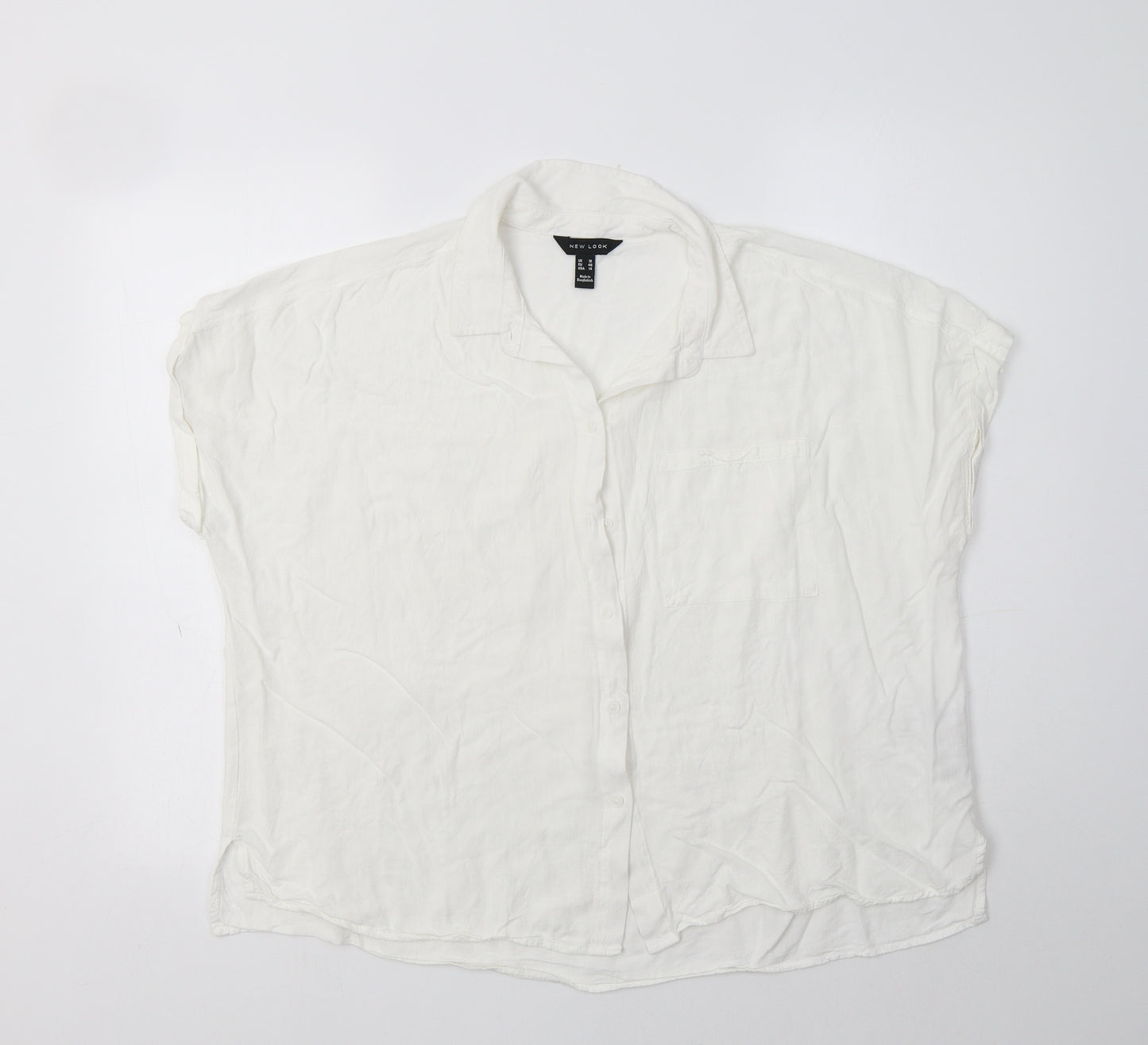 New Look Womens White  Viscose Basic Button-Up Size 18 Collared