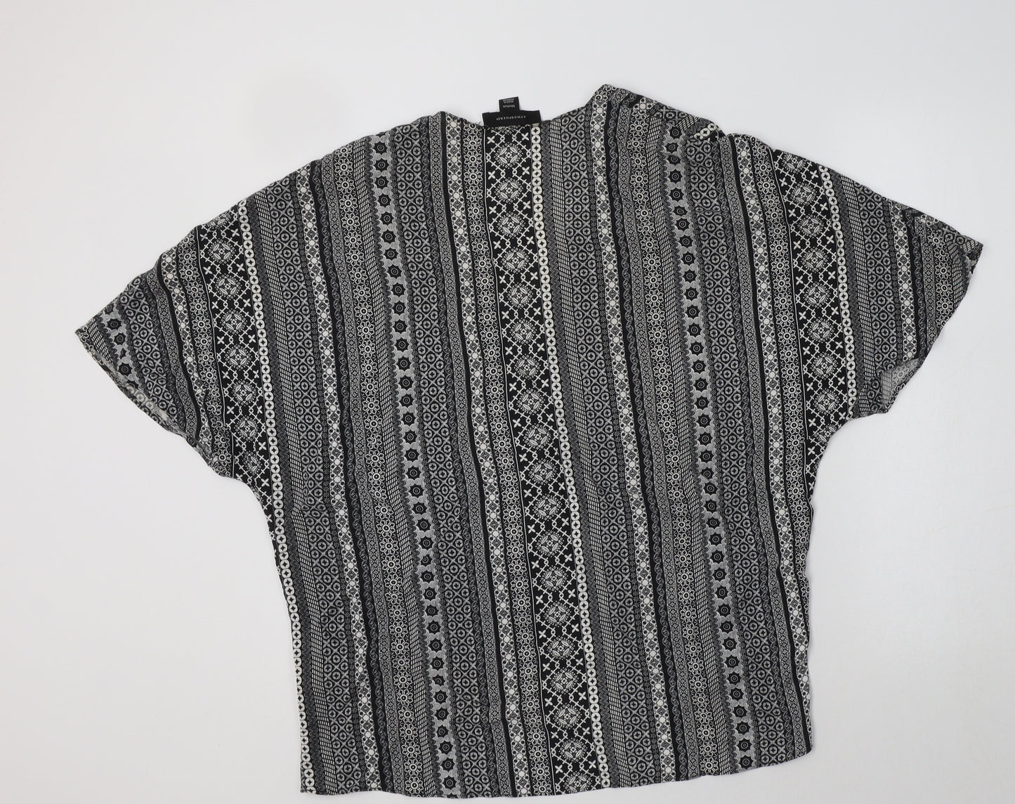 Primark Womens Black Geometric Viscose Kimono Blouse Size M V-Neck