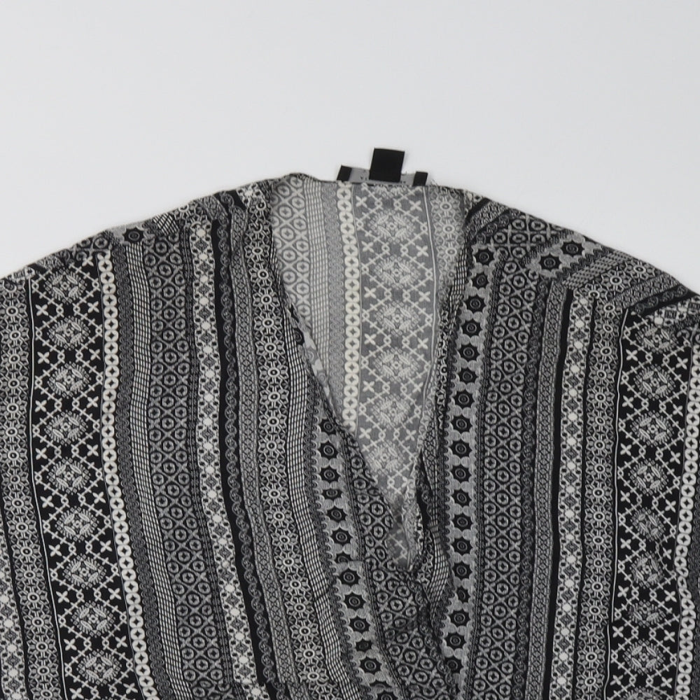 Primark Womens Black Geometric Viscose Kimono Blouse Size M V-Neck