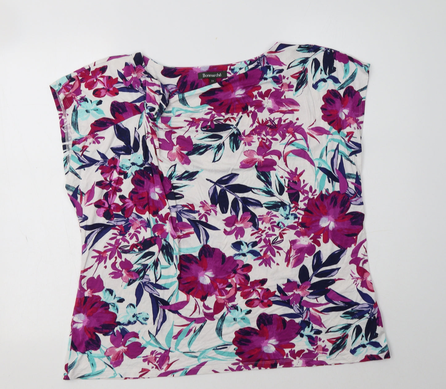 Bonmarché Womens Multicoloured Floral Viscose Basic Blouse Size 24 V-Neck