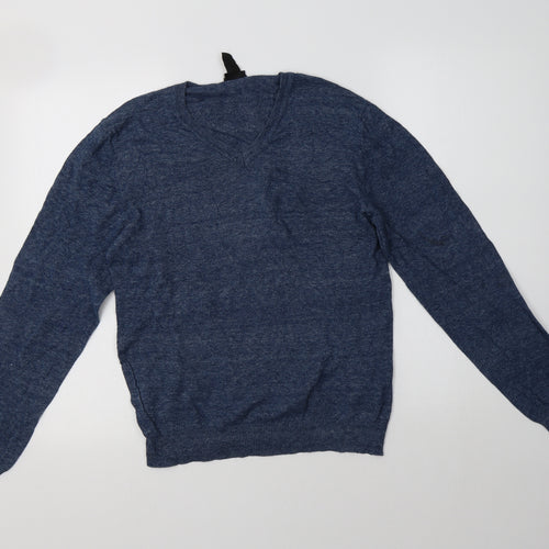 H&M Mens Blue V-Neck  Cotton Pullover Jumper Size S