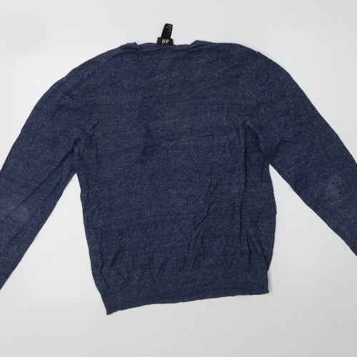 H&M Mens Blue V-Neck  Cotton Pullover Jumper Size S