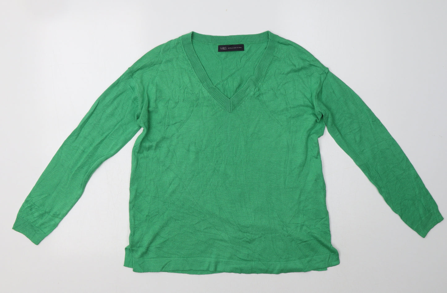 M&S Womens Green V-Neck  Acrylic Pullover Jumper Size S