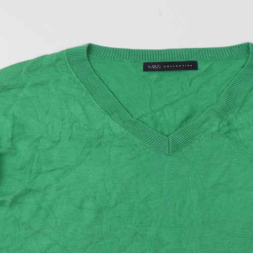 M&S Womens Green V-Neck  Acrylic Pullover Jumper Size S