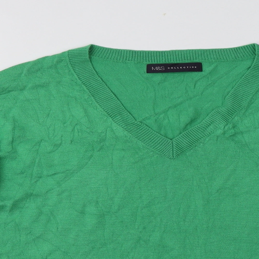M&S Womens Green V-Neck  Acrylic Pullover Jumper Size S