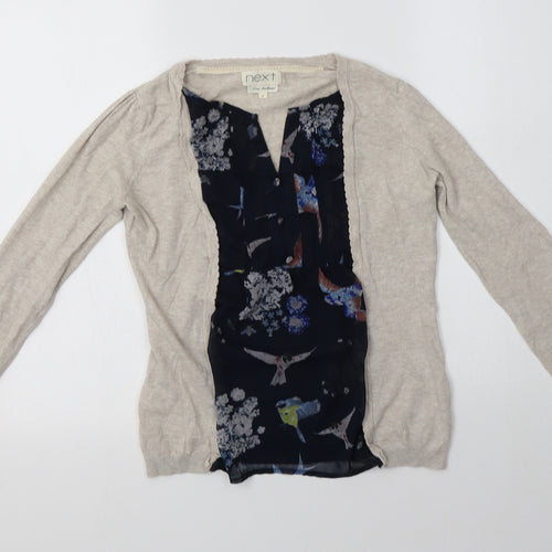Nex Womens Beige Square Neck Floral Cotton Pullover Jumper Size 6