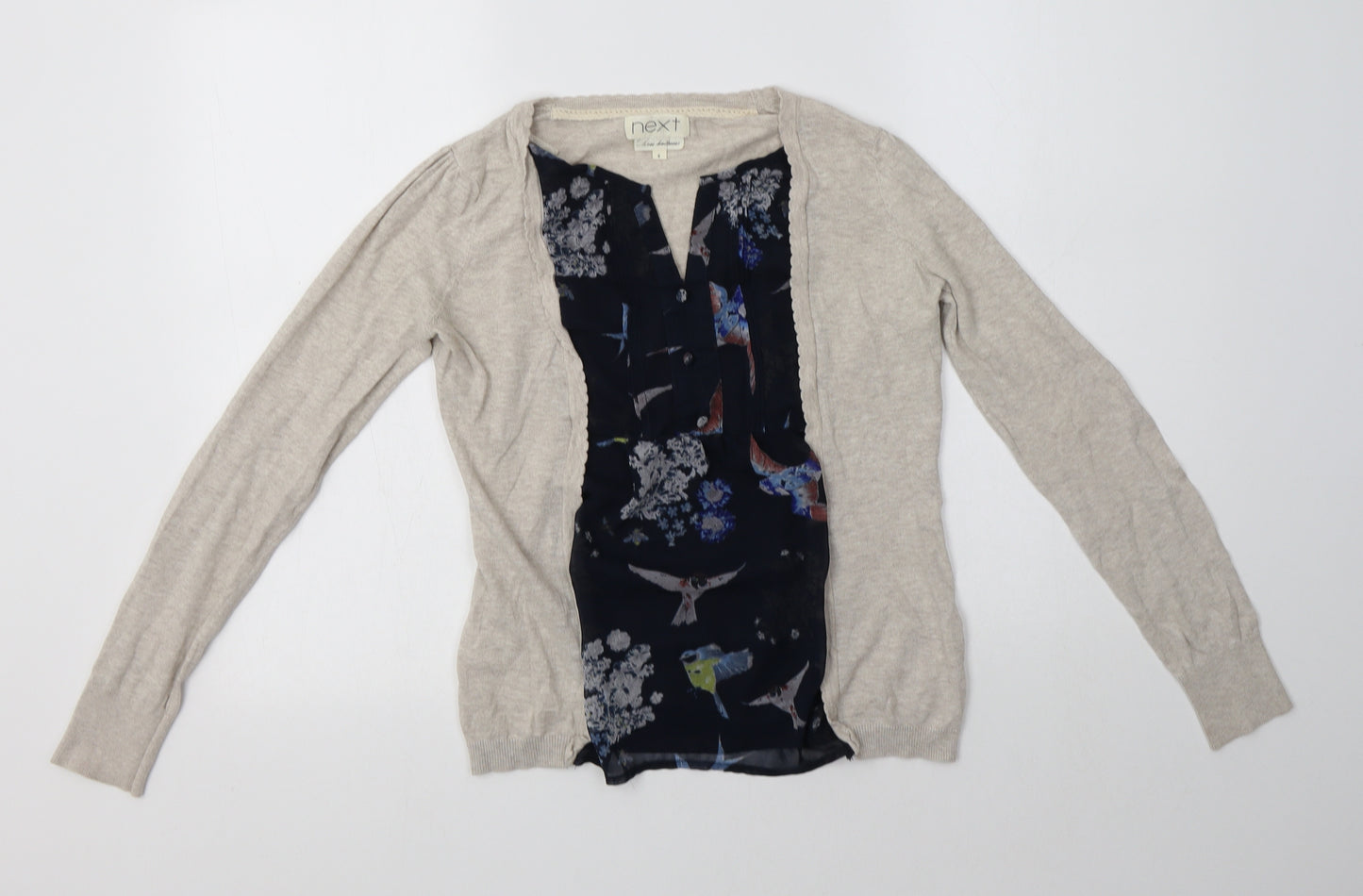 Nex Womens Beige Square Neck Floral Cotton Pullover Jumper Size 6