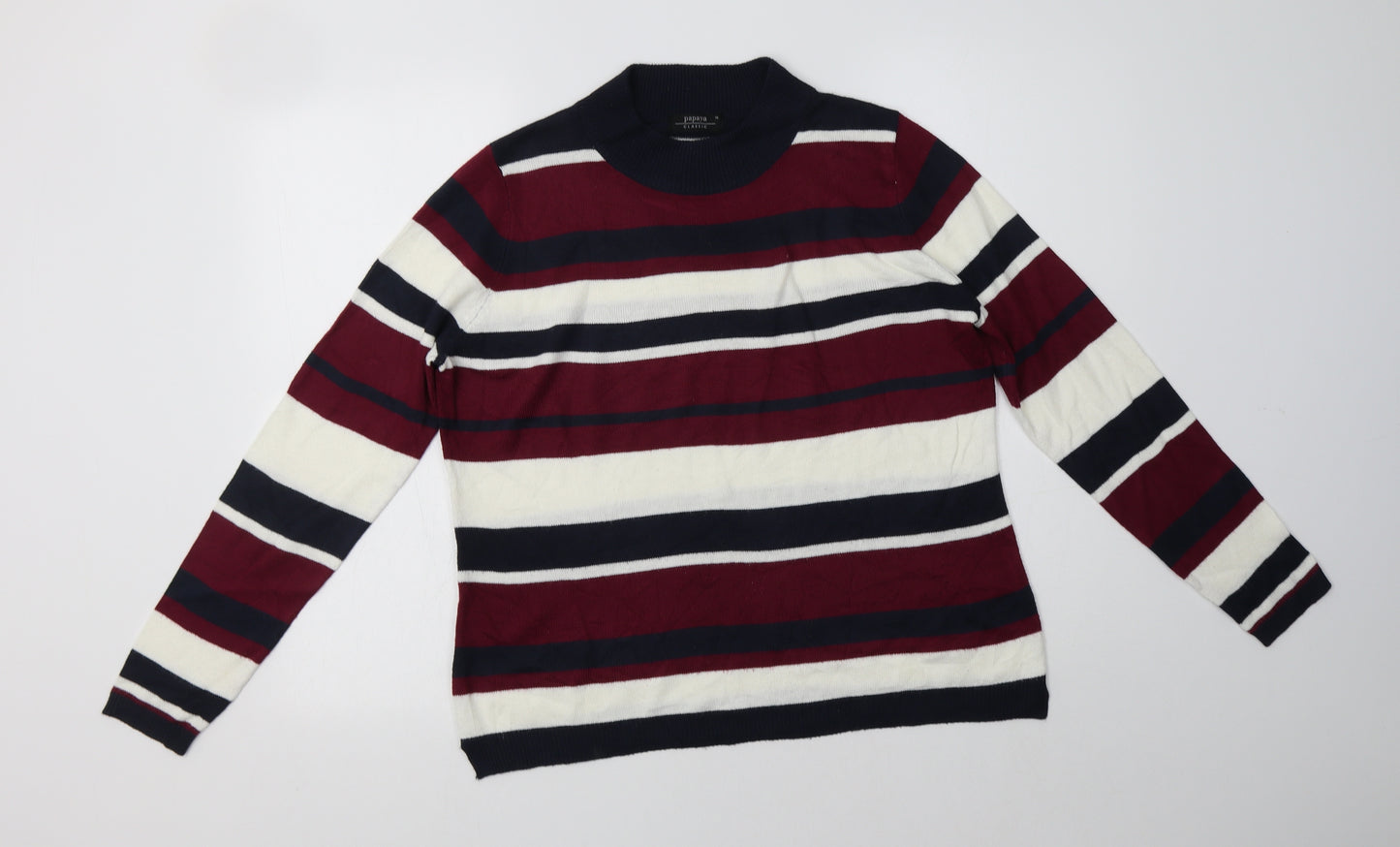 Papaya Womens Multicoloured Mock Neck Striped Acrylic Pullover Jumper Size 14