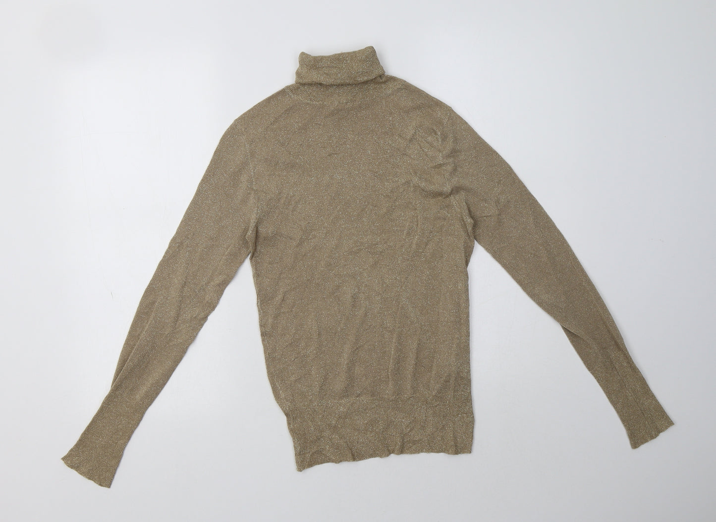 Zara Womens Gold Roll Neck  Viscose Pullover Jumper Size M