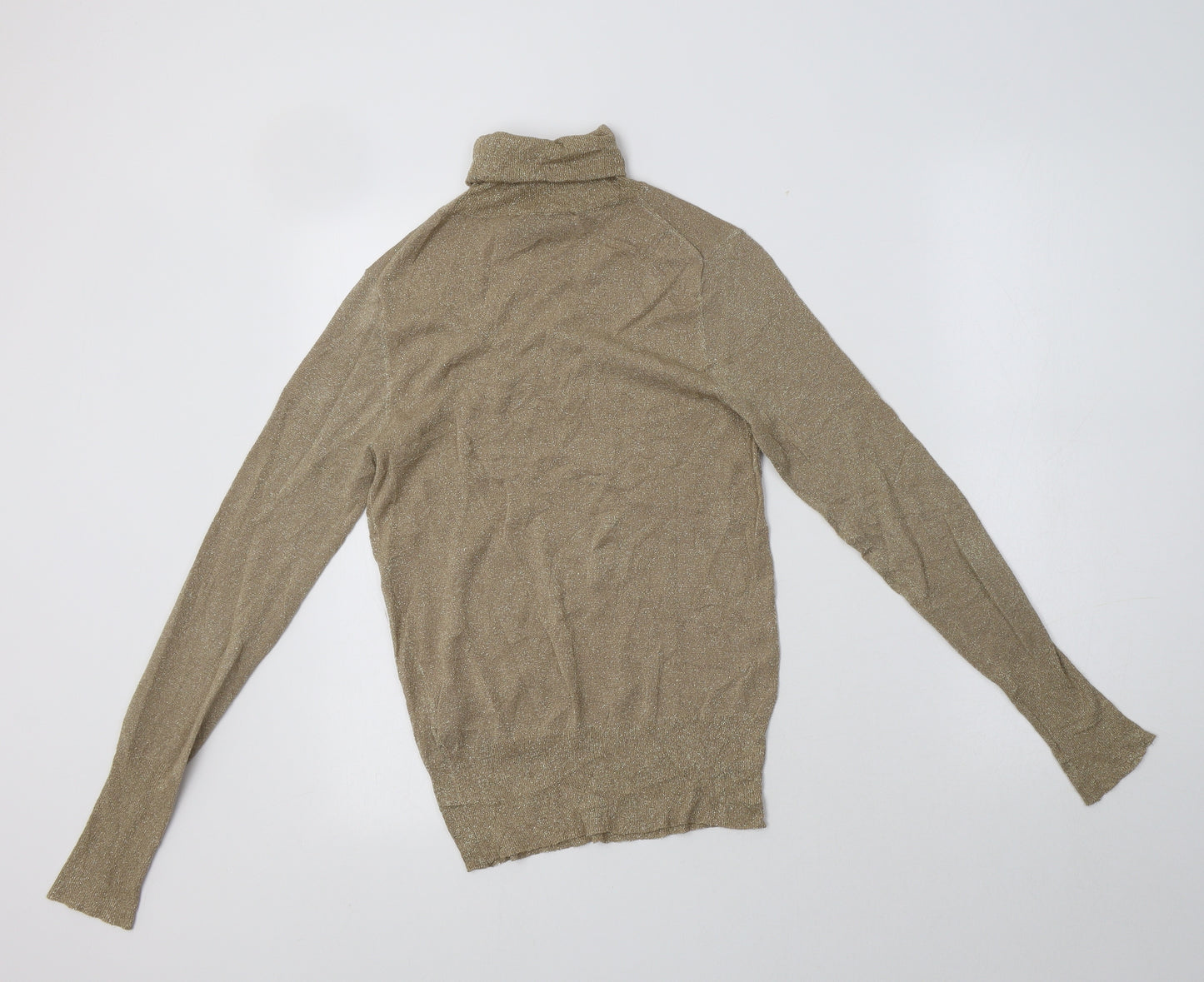 Zara Womens Gold Roll Neck  Viscose Pullover Jumper Size M