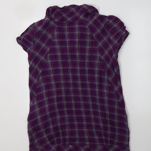 Mantaray Womens Purple Check Cotton Tunic Blouse Size 16 Round Neck
