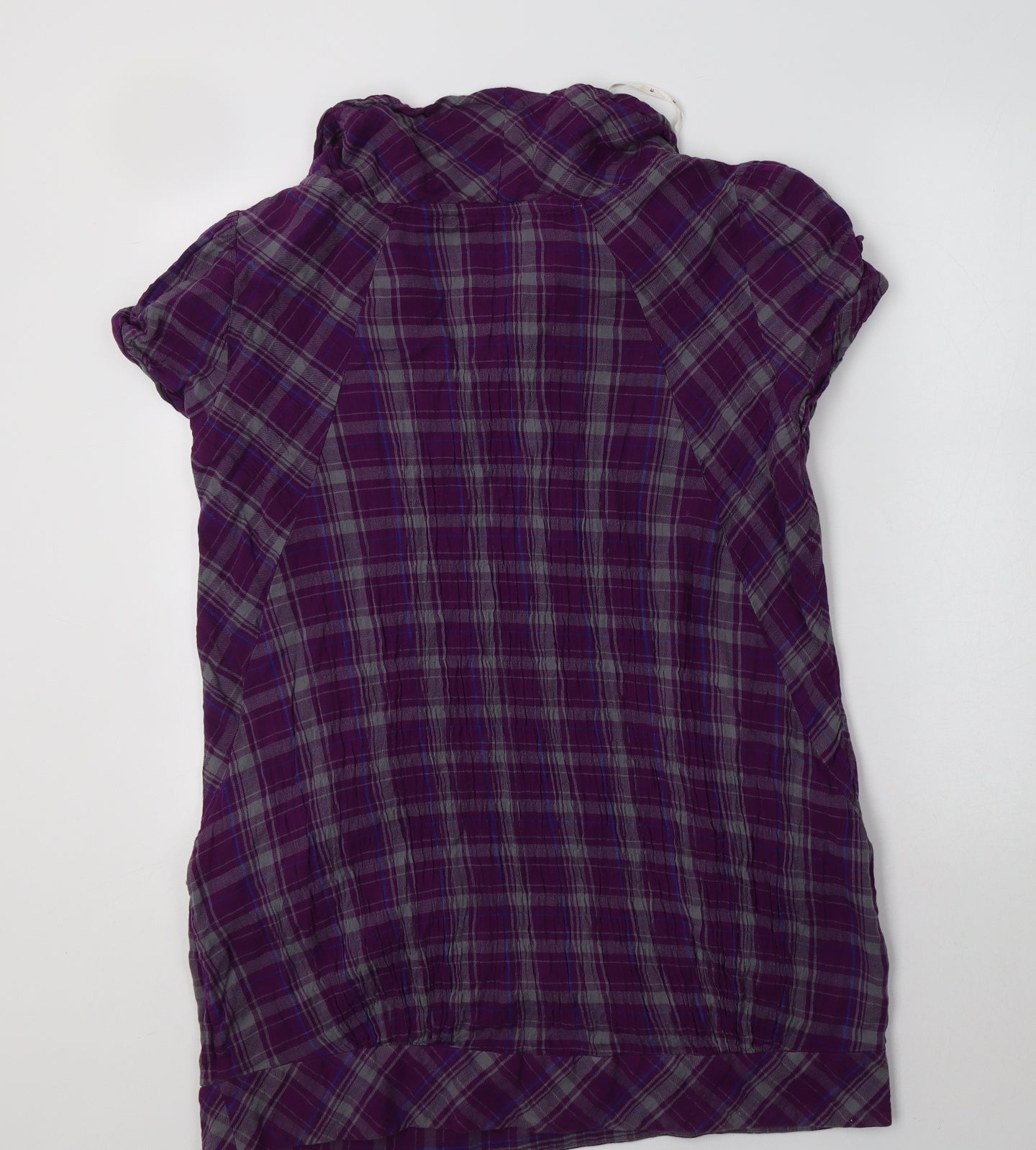 Mantaray Womens Purple Check Cotton Tunic Blouse Size 16 Round Neck
