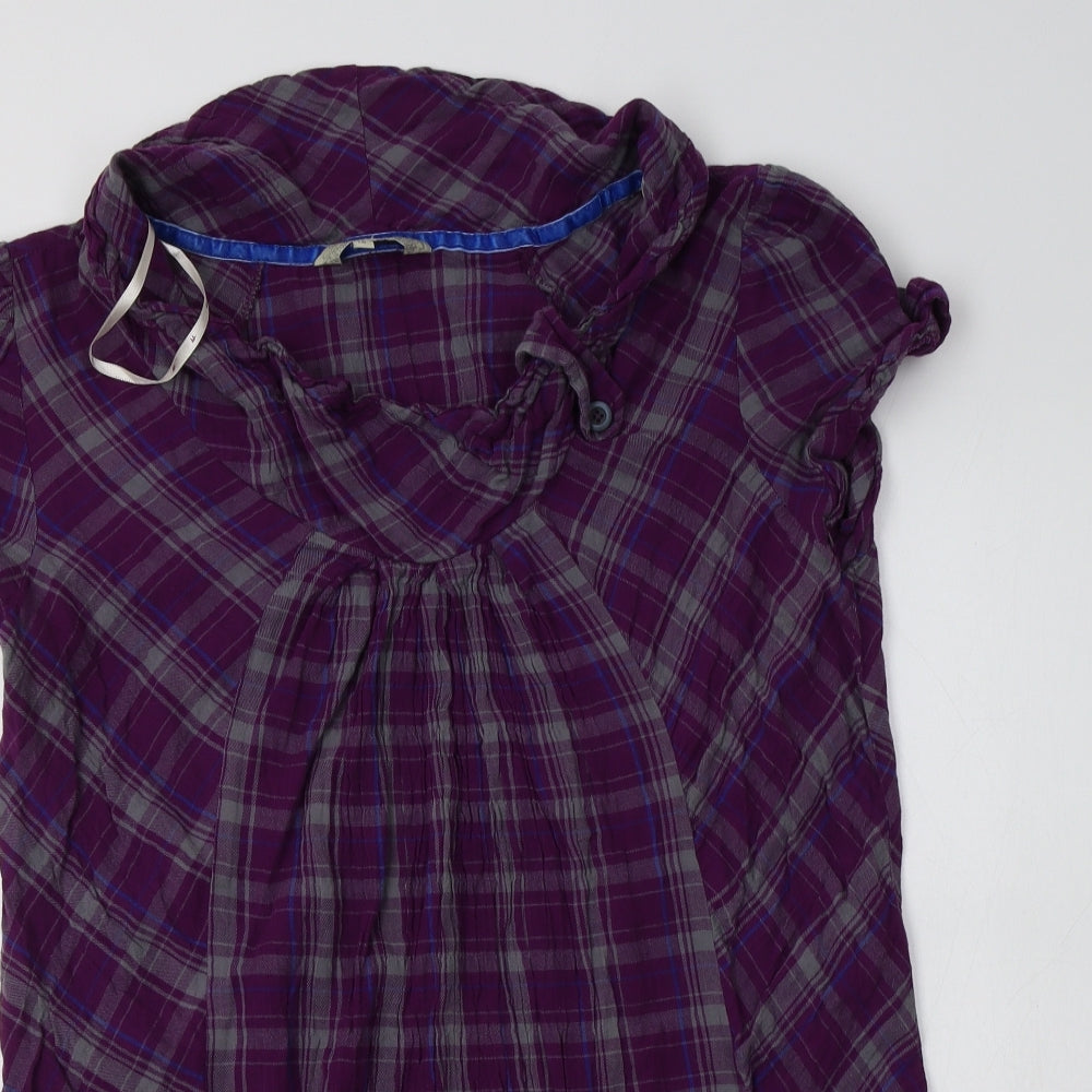 Mantaray Womens Purple Check Cotton Tunic Blouse Size 16 Round Neck