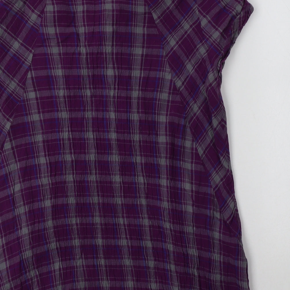 Mantaray Womens Purple Check Cotton Tunic Blouse Size 16 Round Neck
